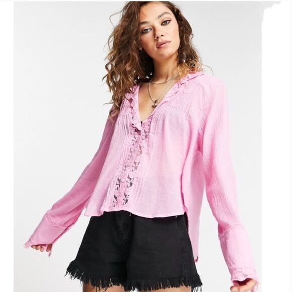 Free People | Clemence Lace Button Front Shirt Blouse | Peasant/Cottage Style XL - Picture 1 of 14